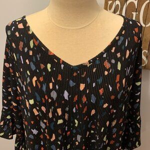 Addition Elle Pleated Black Blouse With Confetti Pattern